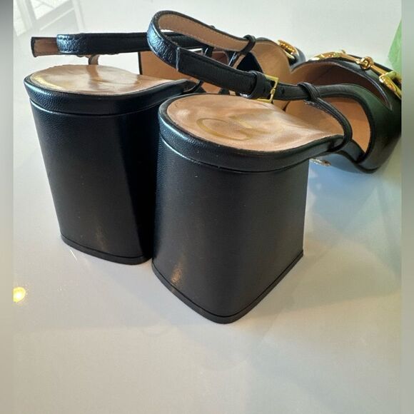 GUCCI Baby Horsebit Slingback Leather Pump Black Gold EU 40.5 US 10.5 Authentic - Picture 9 of 11